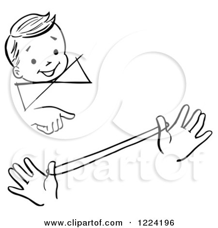 Clipart of a Black and White Happy Retro Boy Watching a Loop the Loop Magic Trick - Royalty Free Vector Illustration by Picsburg