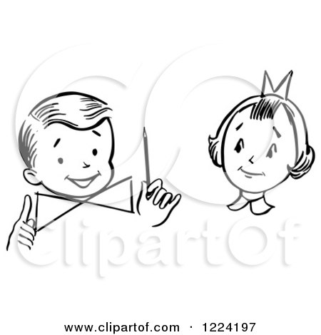 Clipart of a Black and White Girl Watching a Boy Perform a Magic Dial Magic Trick - Royalty Free Vector Illustration by Picsburg