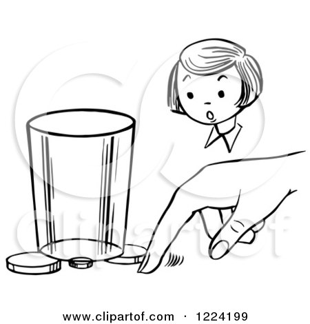 Clipart of a Black and White Girl Watching a Boy Perform a Moving Coin Magic Trick - Royalty Free Vector Illustration by Picsburg