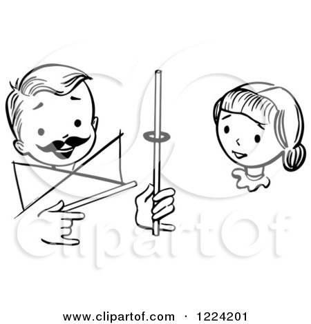 Clipart of a Black and White Girl Watching a Boy Perform a Rising Ring Magic Trick - Royalty Free Vector Illustration by Picsburg
