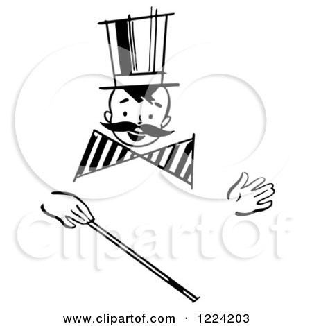 Clipart of a Black and White Happy Retro Boy with a Mustache and Magic Wand - Royalty Free Vector Illustration by Picsburg