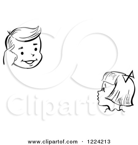 Clipart of a Black and White Girl Watching a Boy Perform a Mind Reading Magic Trick - Royalty Free Vector Illustration by Picsburg