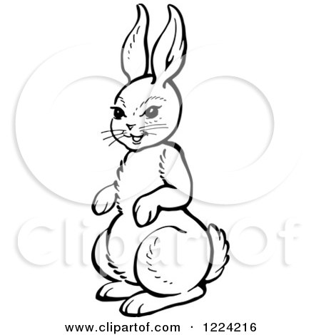Clipart of a Black and White Happy Alert Rabbit - Royalty Free Vector Illustration by Picsburg