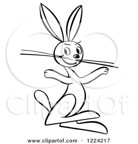 Clipart of a Black and White Happy Rabbit with Long Whiskers - Royalty Free Vector Illustration by Picsburg