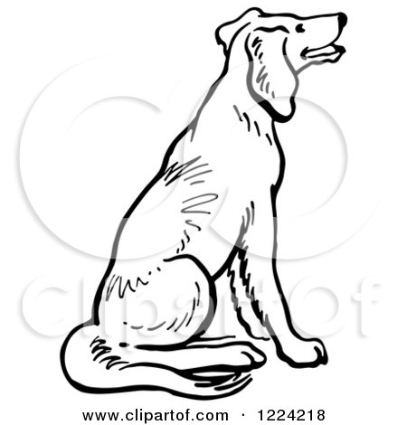 Clipart of a Black and White Happy Sitting Dog - Royalty Free Vector Illustration by Picsburg