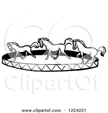 Clipart of a Black and White Horse Circus Show - Royalty Free Vector Illustration by Picsburg