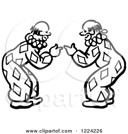 Clipart of Black and White Clowns Bending over and Pointing at Each Other - Royalty Free Vector Illustration by Picsburg