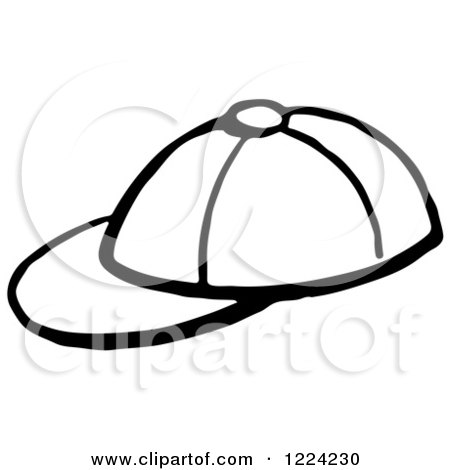 Clipart of a Black and White Baseball Cap - Royalty Free Vector Illustration by Picsburg