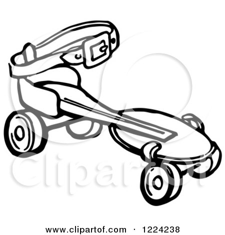 Clipart of a Black and White Retro Roller Skate - Royalty Free Vector Illustration by Picsburg