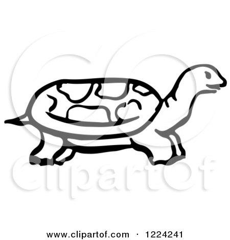 Clipart of a Black and White Tortoise in Profile - Royalty Free Vector Illustration by Picsburg