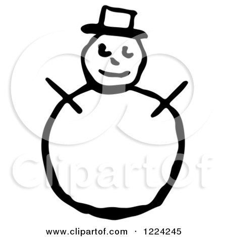 Clipart of a Black and White Snowman with a Top Hat and Stick Arms - Royalty Free Vector Illustration by Picsburg
