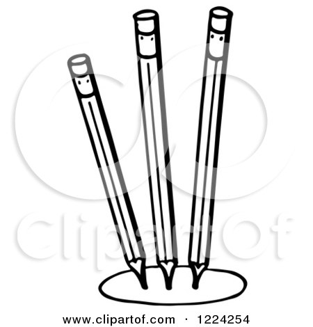Clipart of Black and White Three Pencils in a Circle - Royalty Free Vector Illustration by Picsburg