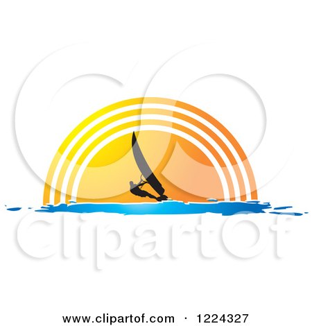 Clipart of a Silhouetted Windsurfer Against a Sunset - Royalty Free Vector Illustration by Lal Perera