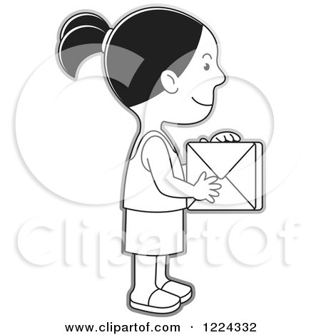 Clipart of a Grayscale Girl Holding a Box - Royalty Free Vector Illustration by Lal Perera