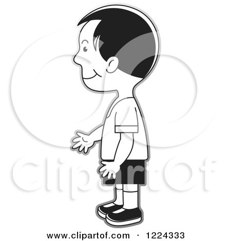 Clipart of a Grayscale Boy Facing Left - Royalty Free Vector Illustration by Lal Perera