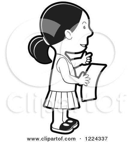 Clipart of a Black and White Girl Reading a Letter - Royalty Free Vector Illustration by Lal Perera