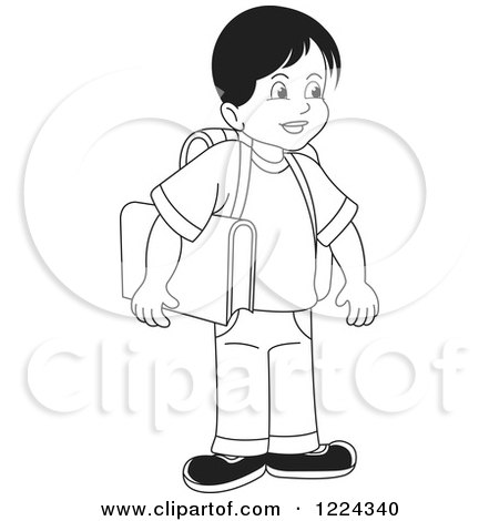 Clipart of a Black and White School Boy - Royalty Free Vector Illustration by Lal Perera