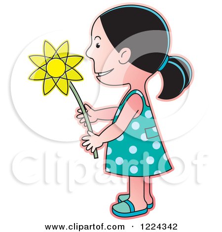 Clipart of a Girl Holding a Flower - Royalty Free Vector Illustration by Lal Perera