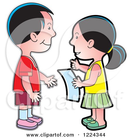 Clipart of a Boy and Girl Discussing a Letter - Royalty Free Vector Illustration by Lal Perera