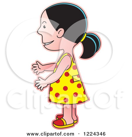 Clipart of a Girl in a Polka Dot Dress, Facing Left - Royalty Free Vector Illustration by Lal Perera
