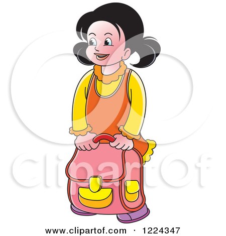 Clipart of a School Girl with a Backpack - Royalty Free Vector Illustration by Lal Perera