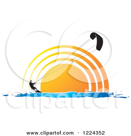 Clipart of a Silhouetted Kite Surfer Against a Sunset - Royalty Free Vector Illustration by Lal Perera