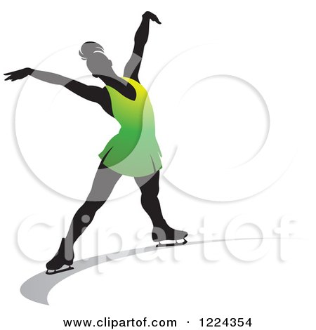 Clipart of a Female Figure Ice Skater in Green - Royalty Free Vector Illustration by Lal Perera
