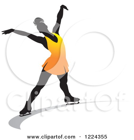 Clipart of a Female Figure Ice Skater in Orange - Royalty Free Vector Illustration by Lal Perera