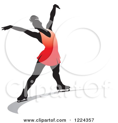Clipart of a Female Figure Ice Skater in Red - Royalty Free Vector Illustration by Lal Perera