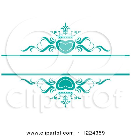 Clipart of Turquoise Crowned Hearts and Swirls with Copyspace - Royalty Free Vector Illustration by Lal Perera