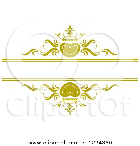 Clipart of Gold Crowned Hearts and Swirls with Copyspace - Royalty Free Vector Illustration by Lal Perera