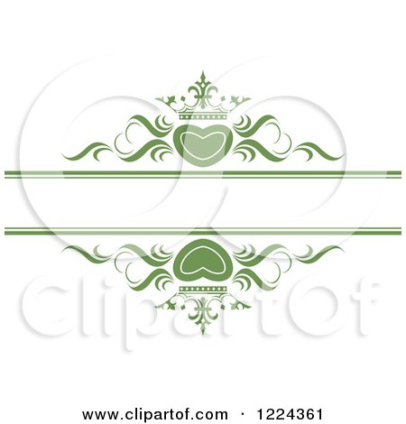 Clipart of Green Crowned Hearts and Swirls with Copyspace - Royalty Free Vector Illustration by Lal Perera