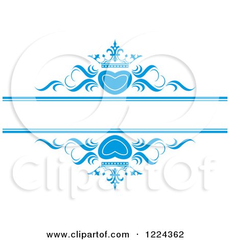 Clipart of Blue Crowned Hearts and Swirls with Copyspace - Royalty Free Vector Illustration by Lal Perera