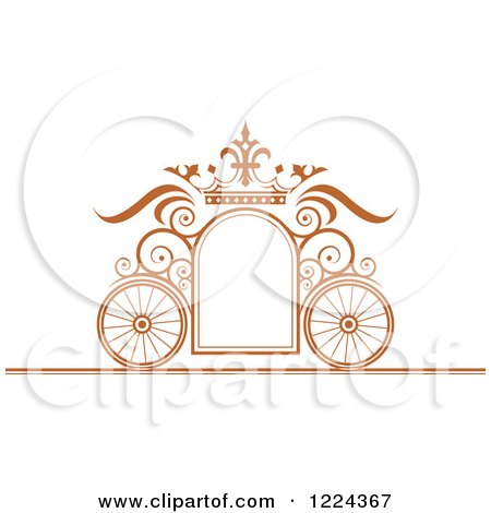 Clipart of a Brown Ornate Wedding Carriage and Crown Frame - Royalty Free Vector Illustration by Lal Perera