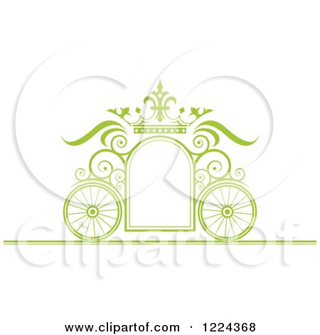 Clipart of a Green Ornate Wedding Carriage and Crown Frame - Royalty Free Vector Illustration by Lal Perera
