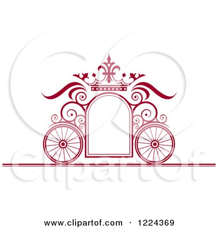 Clipart of a Maroon Ornate Wedding Carriage and Crown Frame - Royalty Free Vector Illustration by Lal Perera