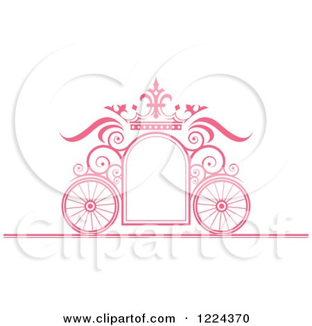 Clipart of a Pink Ornate Wedding Carriage and Crown Frame - Royalty Free Vector Illustration by Lal Perera