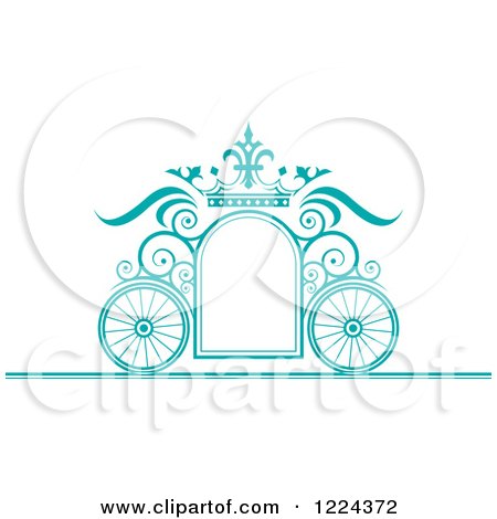 Clipart of a Turquoise Ornate Wedding Carriage and Crown Frame - Royalty Free Vector Illustration by Lal Perera