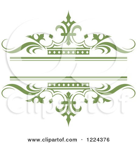 Clipart of a Dark Green Crown and Wave Wedding Frame - Royalty Free Vector Illustration by Lal Perera
