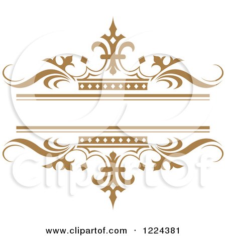 Clipart of a Brown Crown and Wave Wedding Frame - Royalty Free Vector Illustration by Lal Perera