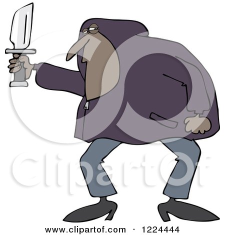 Clipart of a Black Man in a Hoodie, Holding a Knife - Royalty Free Vector Illustration by djart