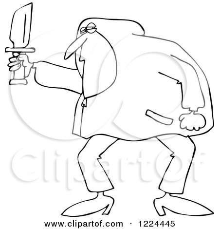 Clipart of an Outlined Man in a Hoodie, Holding a Knife - Royalty Free Vector Illustration by djart