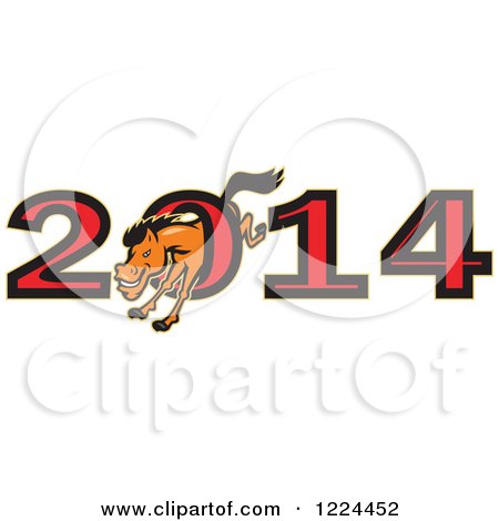 Clipart of a Horse Leaping Through the Zero in Year 2014 - Royalty Free Vector Illustration by patrimonio