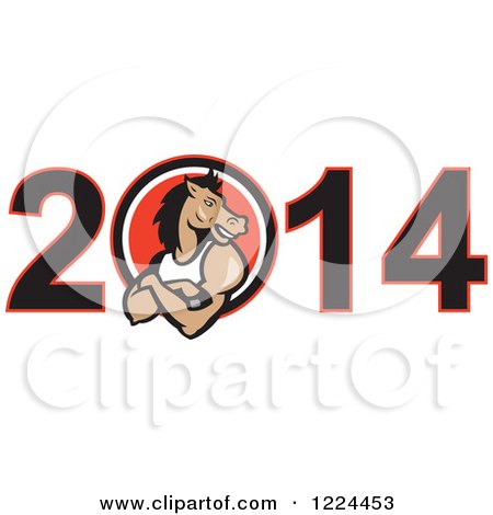 Clipart of a Muscular Horse in the Zero of Year 2014 - Royalty Free Vector Illustration by patrimonio