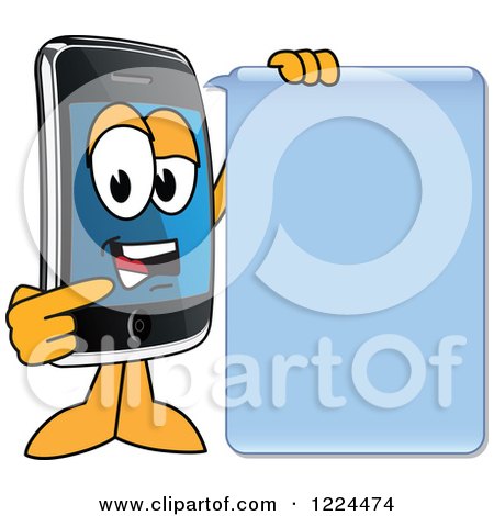 Clipart of a Smart Phone Mascot Character Talking with a Speech Balloon - Royalty Free Vector Illustration by Mascot Junction