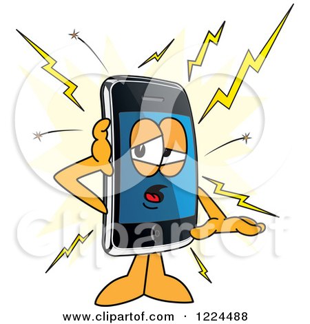 Clipart of a Smart Phone Mascot Character with a Glitch - Royalty Free Vector Illustration by Mascot Junction