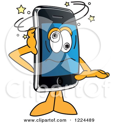 Clipart of a Dizzy Smart Phone Mascot Character - Royalty Free Vector Illustration by Mascot Junction