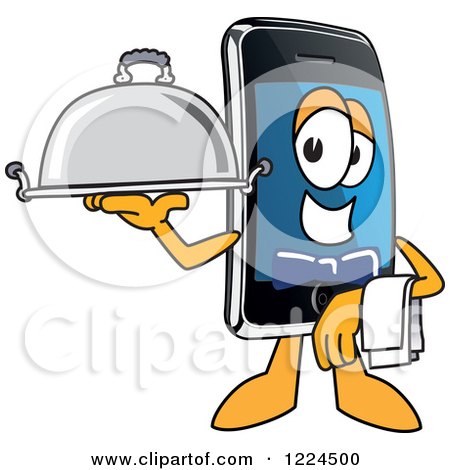 Clipart of a Smart Phone Mascot Character Waiter - Royalty Free Vector Illustration by Mascot Junction