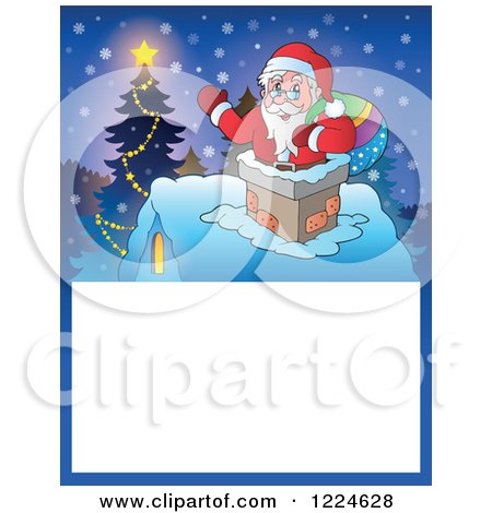 Clipart of a Christmas Text Box with Santa in a Chimney and a Tree in the Snow - Royalty Free Vector Illustration by visekart