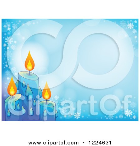 Clipart of Blue Christmas Candles on a Background with Snowflakes and Flares - Royalty Free Vector Illustration by visekart